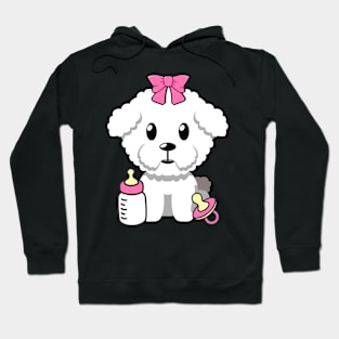 cute baby furry dog wears a pink ribbon Hoodie